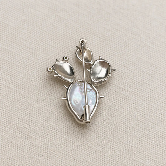 Baroque Pearl Cactus Brooch Pendant with Cubic Zirconia