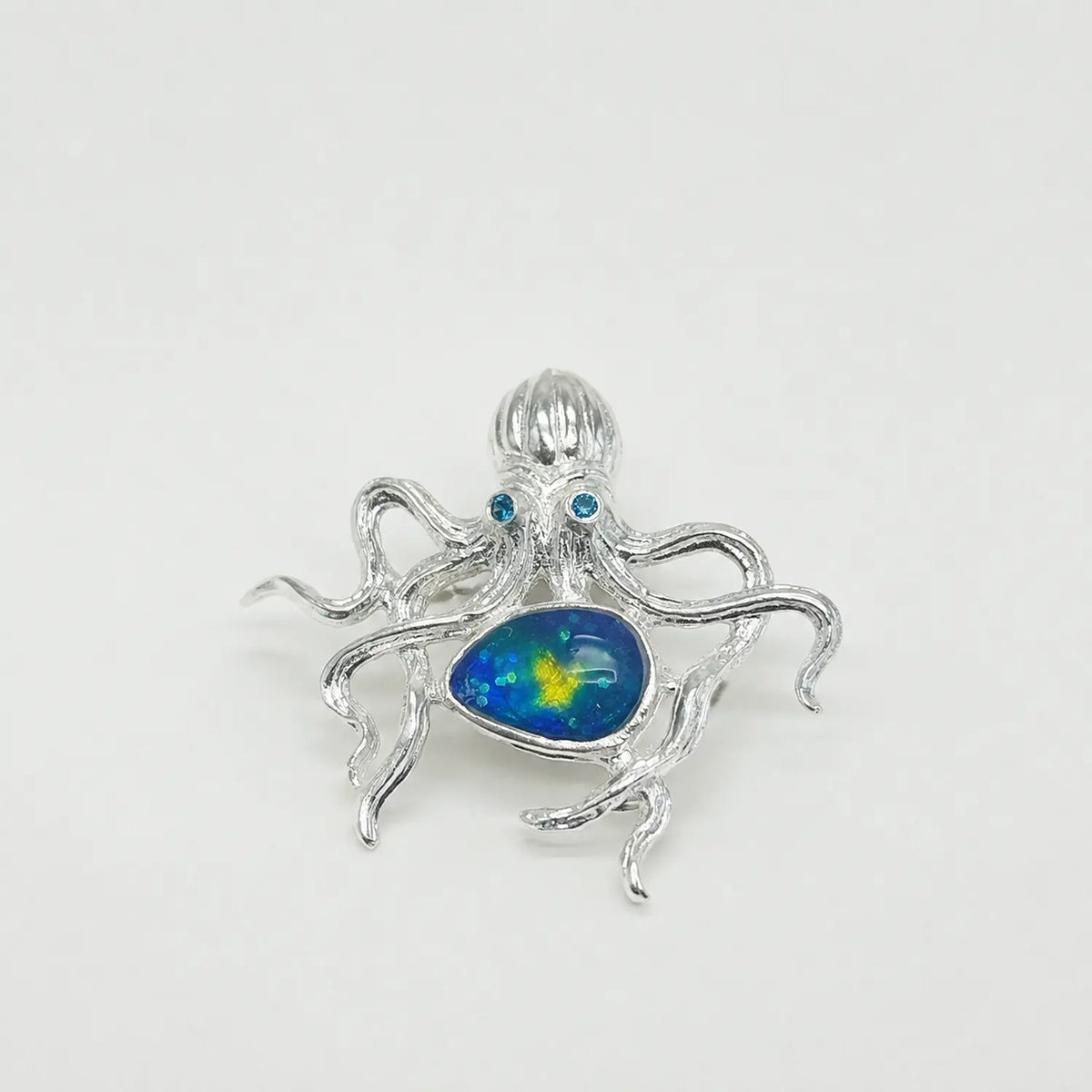 Handmade silver curling tentacle octopus brooch — S925 sterling silver jewelry product photo