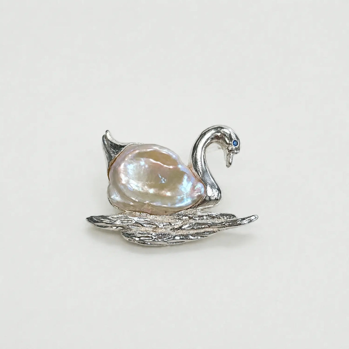 Handmade silver serene swan brooch — S925 sterling silver jewelry product photo