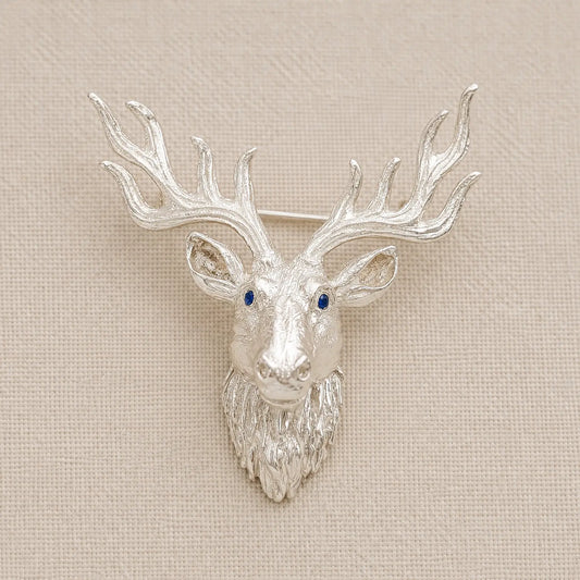 Sterling Silver Deer Head Brooch with Branching Antlers