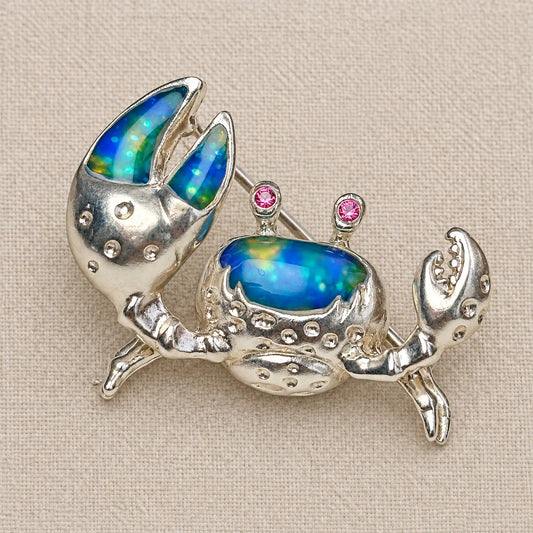 Shore Crab Brooch in Blue-Green Enamel