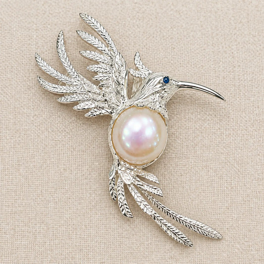 Fluttering Hummingbird Convertible Brooch Pendant with Freshwater Pearl
