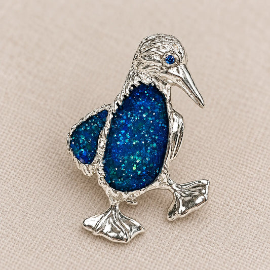 Waddling Penguin Convertible Brooch Pendant with Starry Blue Enamel