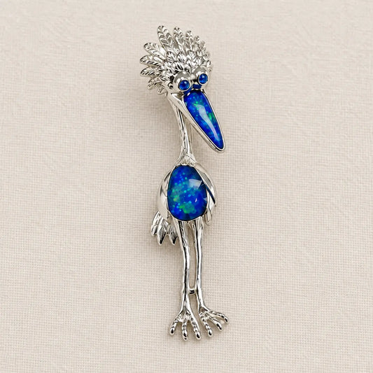 Hand-Painted Enamel Pelican Brooch Pendant