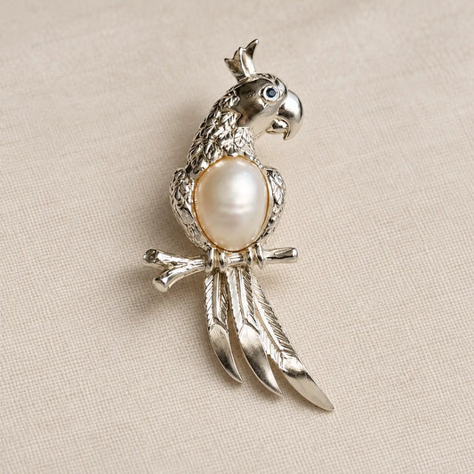 Freshwater Pearl Parrot Brooch Pendant in Sterling Silver