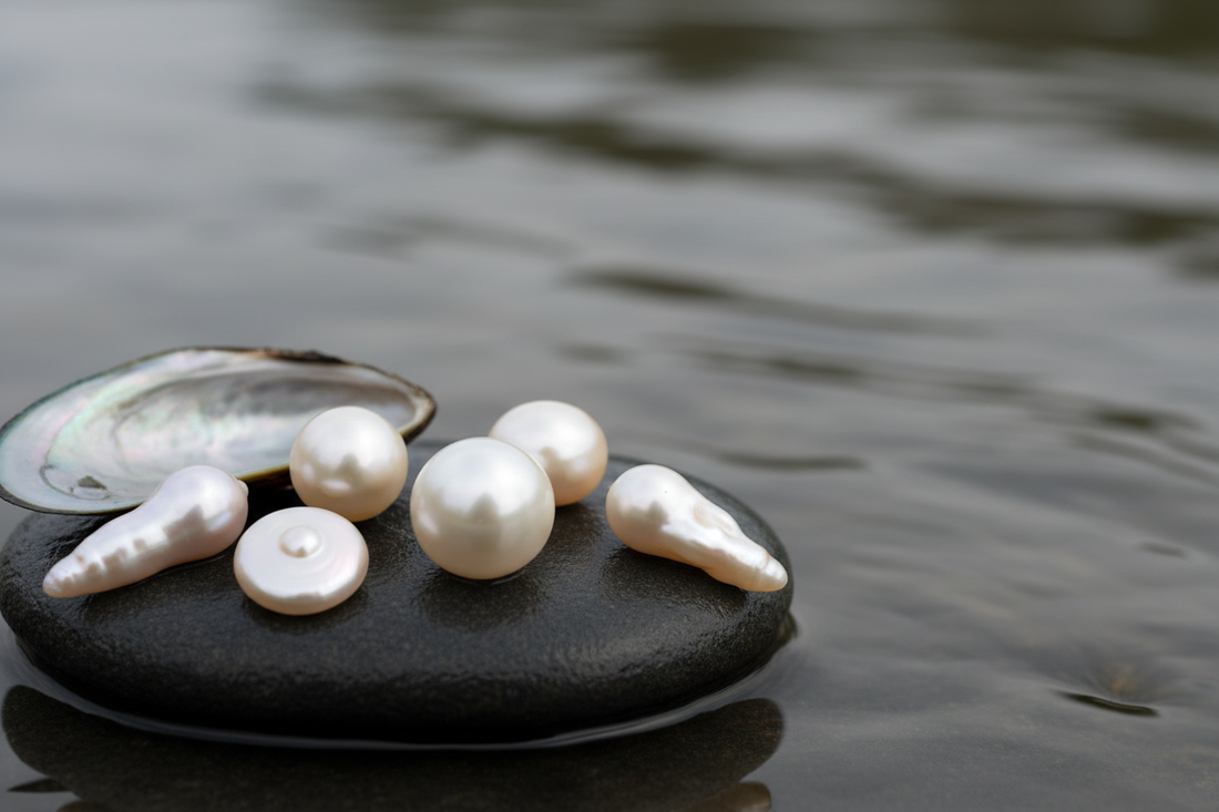 Organic freshwater baroque pearl in silver mounting showing thick nacre luster for HEWREN handcrafted jewelry