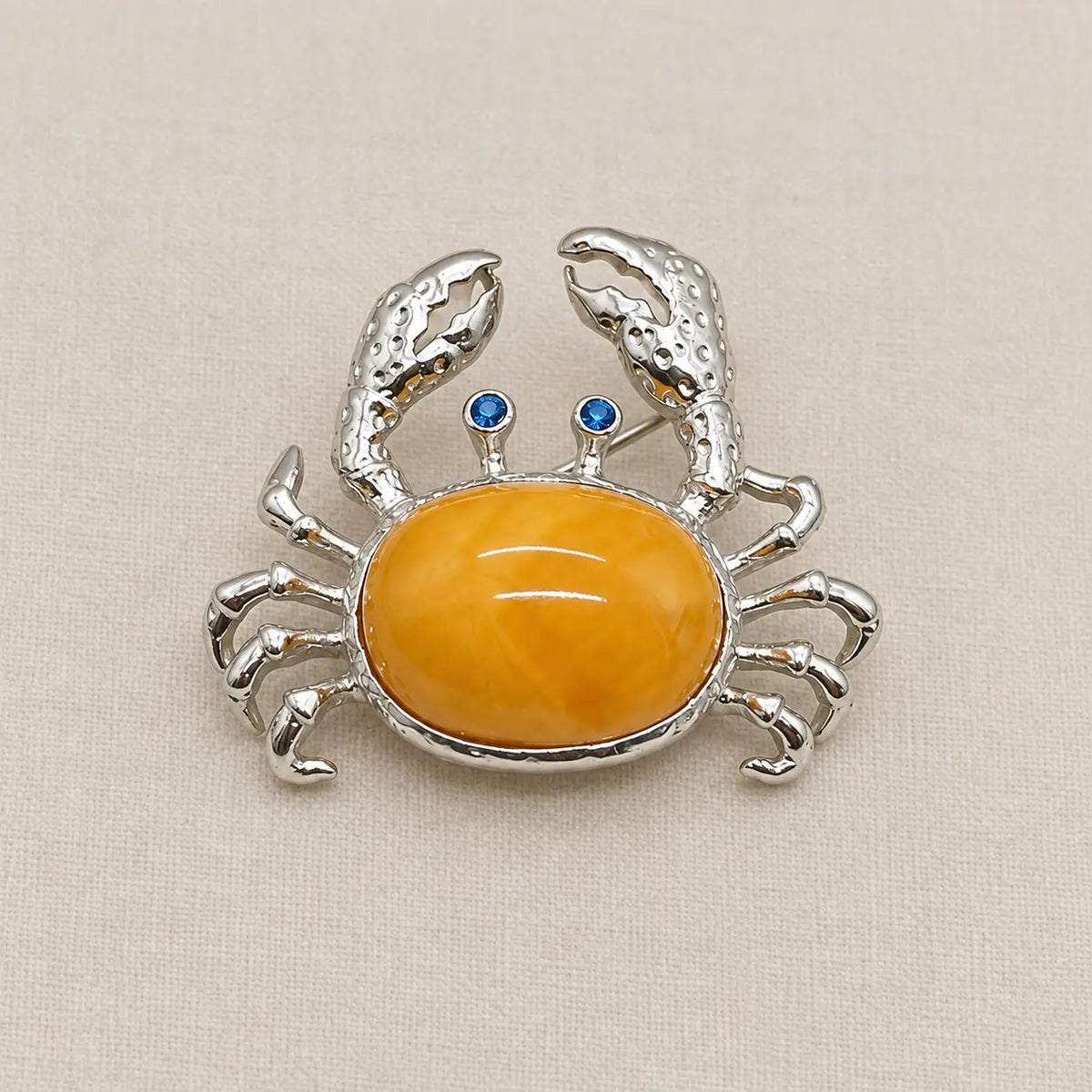 Natural Amber Crab Brooch Pendant in Sterling Silver