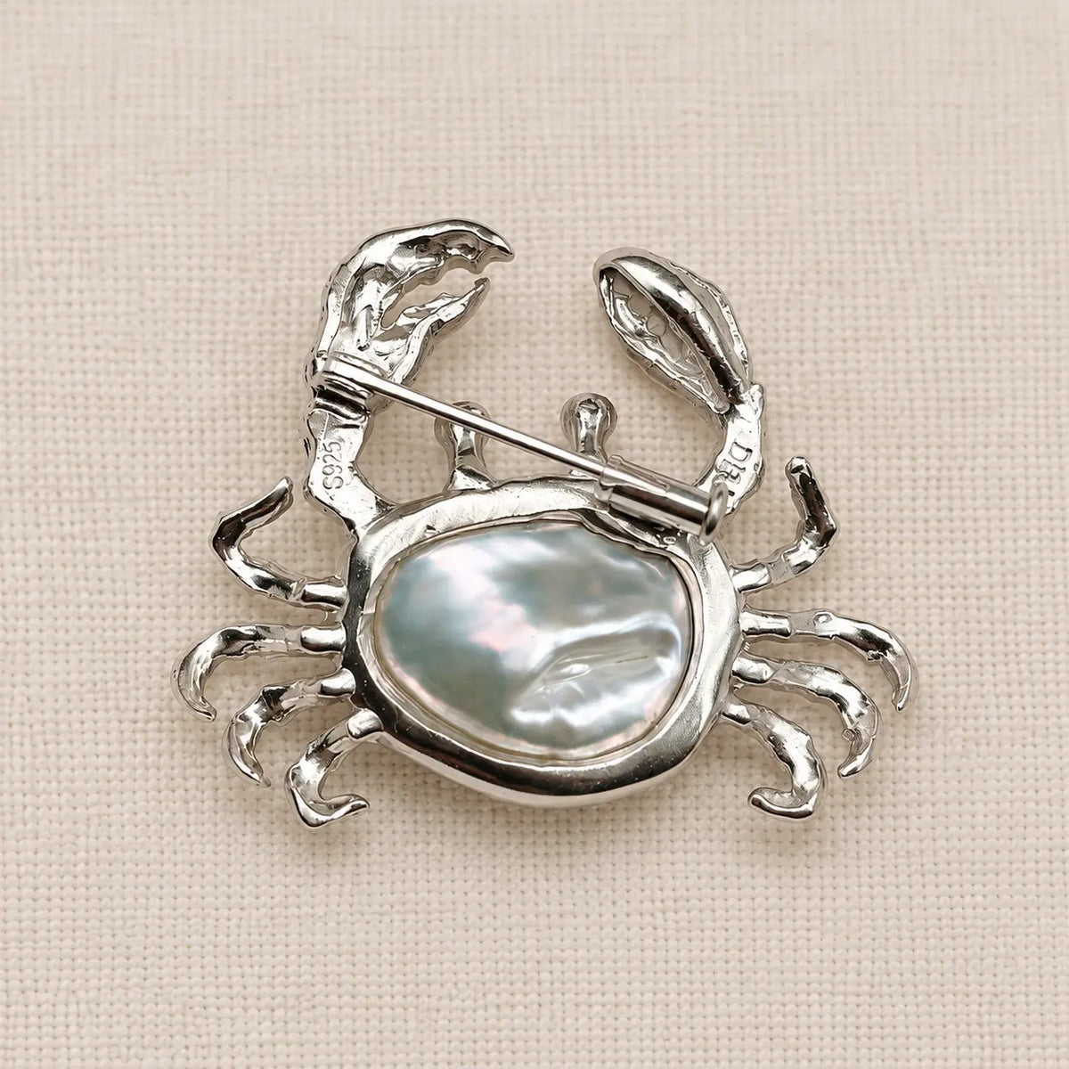 Baroque Pearl Crab Brooch Pendant in Sterling Silver