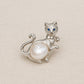 Paw-Raised Cat Convertible Brooch Pendant with Freshwater Pearl Belly