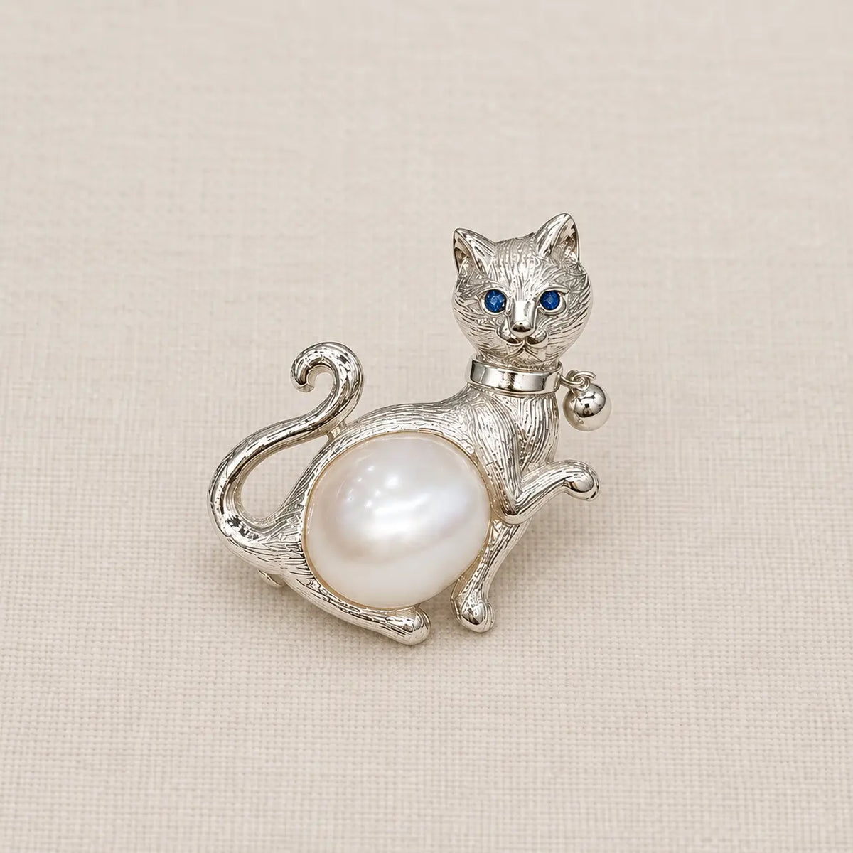 Paw-Raised Cat Convertible Brooch Pendant with Freshwater Pearl Belly