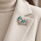 Shore Crab Brooch in Blue-Green Enamel