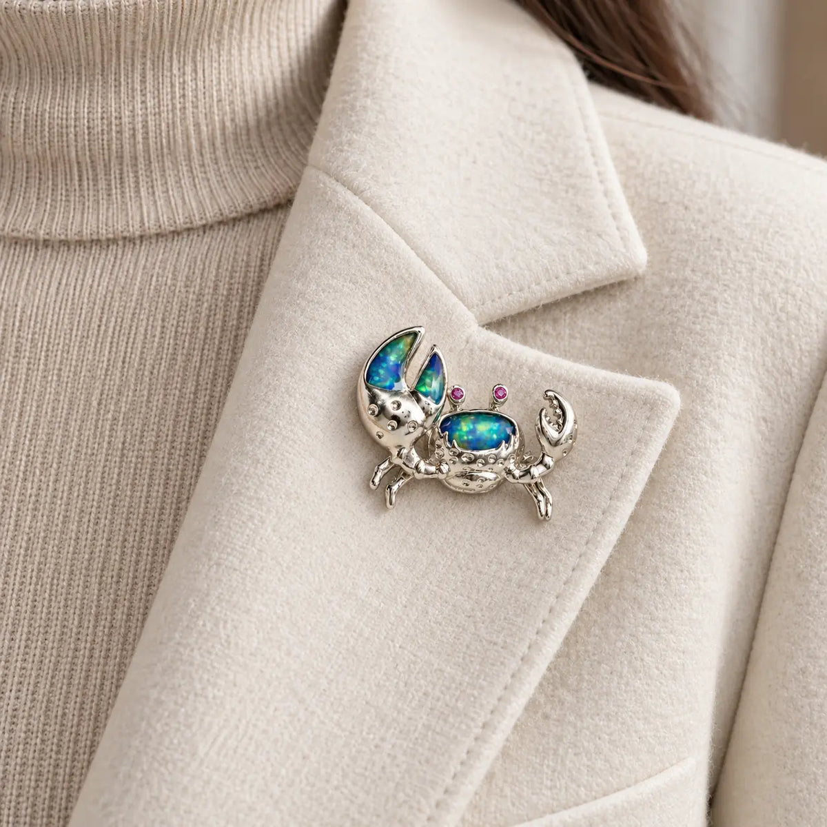 Shore Crab Brooch in Blue-Green Enamel