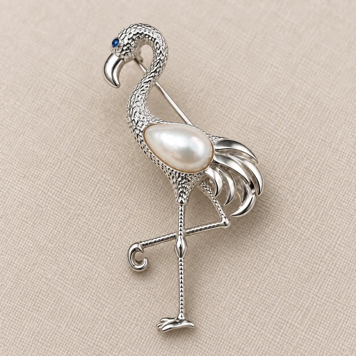 Pearl Flamingo Brooch Pendant in Sterling Silver