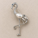 Pearl Flamingo Brooch Pendant in Sterling Silver