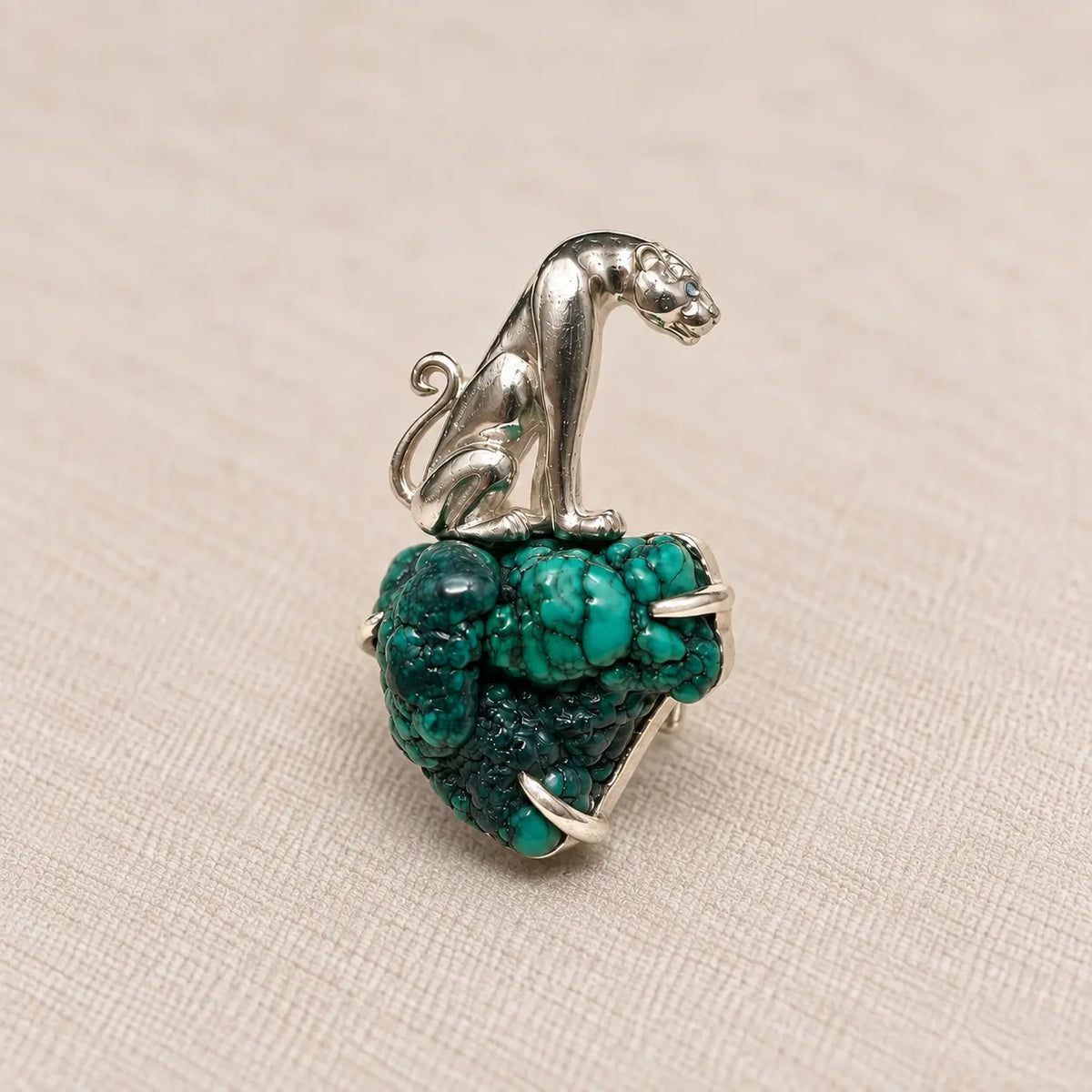 Natural Turquoise Leopard Brooch Pendant in Sterling Silver
