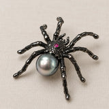 Black Pearl Spider Brooch Pendant in Sterling Silver