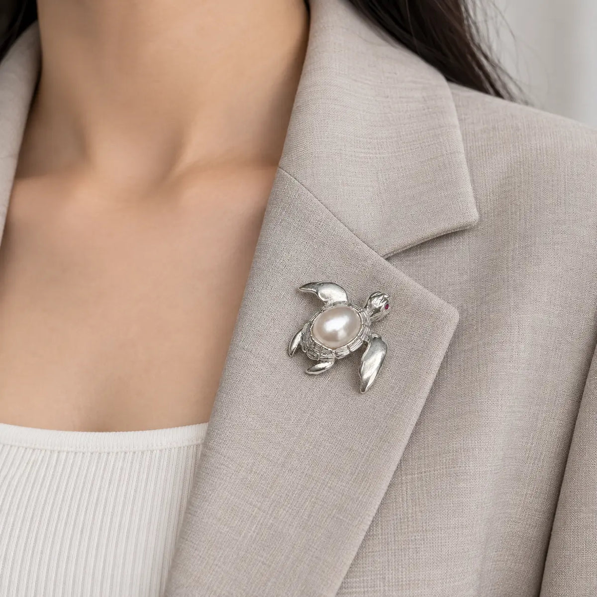 Baroque Pearl Sea Turtle Brooch Pendant in Sterling Silver