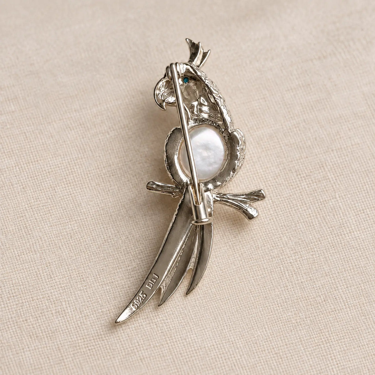 Freshwater Pearl Parrot Brooch Pendant in Sterling Silver