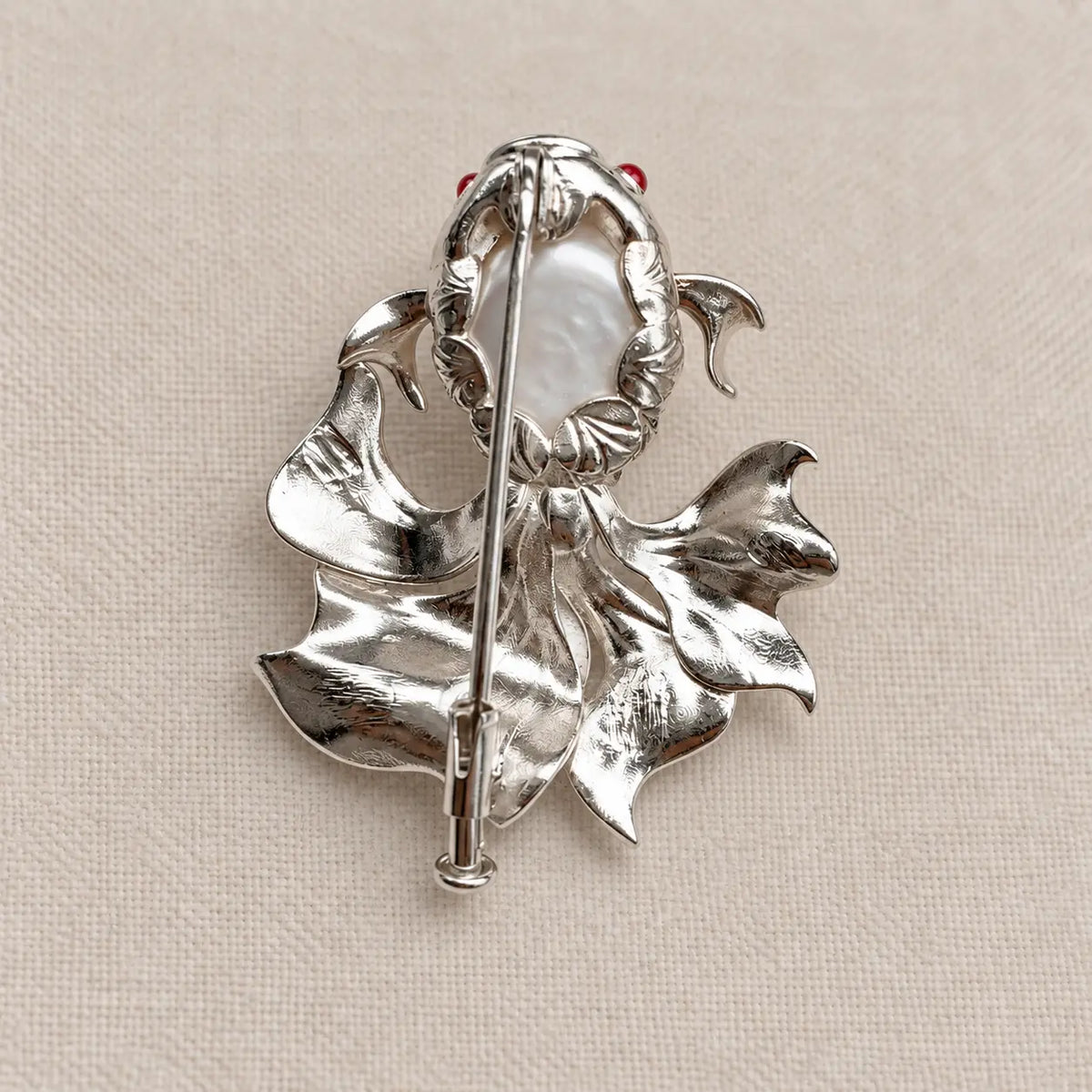 Baroque Pearl Goldfish Brooch Pendant in Sterling Silver