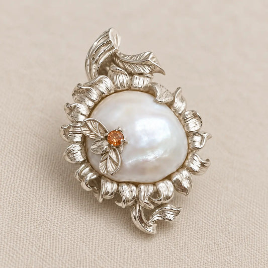Sunflower Brooch Pendant with Baroque Pearl