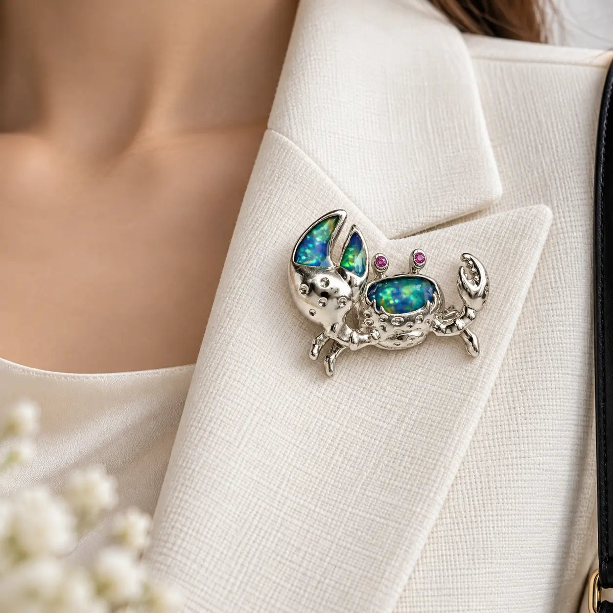 Shore Crab Brooch in Blue-Green Enamel