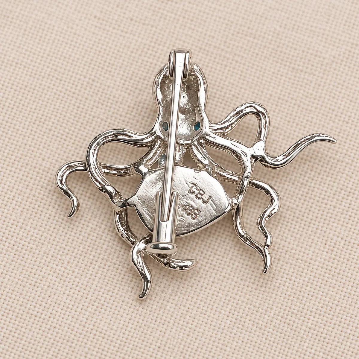 Blue-Green Enamel Octopus Brooch Pendant in Sterling Silver