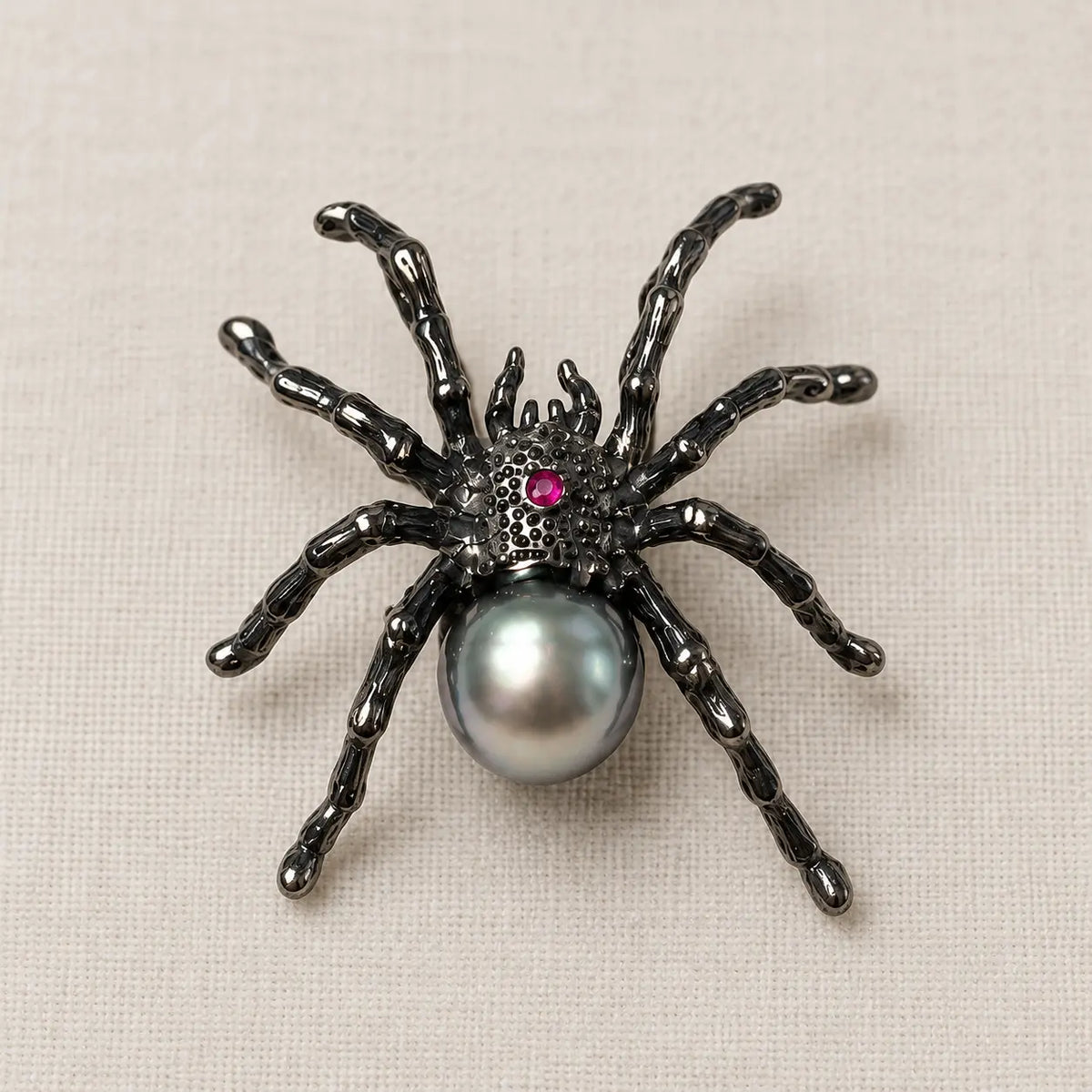 Black Pearl Spider Brooch Pendant in Sterling Silver