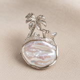 Baroque Pearl Palm Tree Brooch Pendant in Sterling Silver