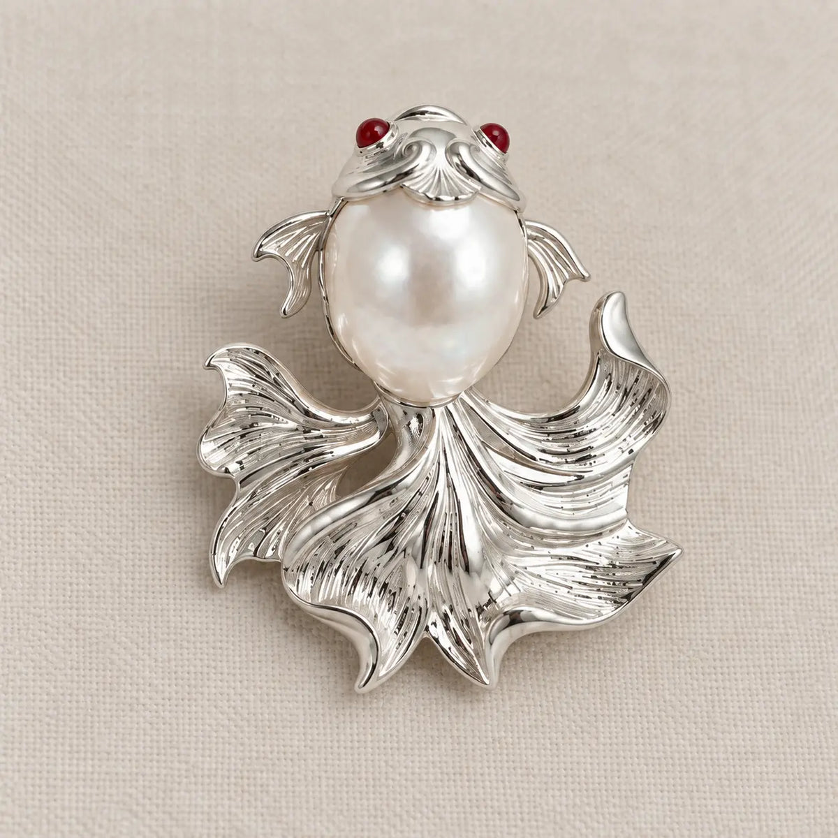 Baroque Pearl Goldfish Brooch Pendant in Sterling Silver