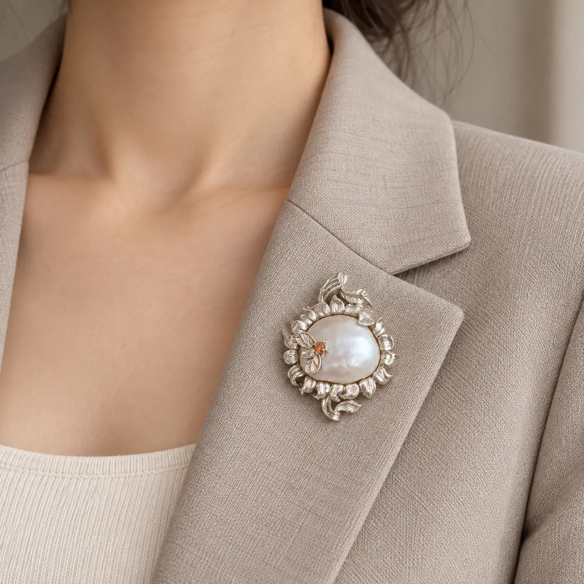 Sunflower Brooch Pendant with Baroque Pearl