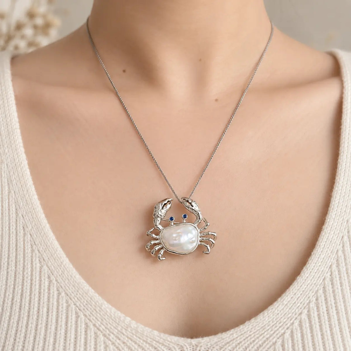 Baroque Pearl Crab Brooch Pendant in Sterling Silver
