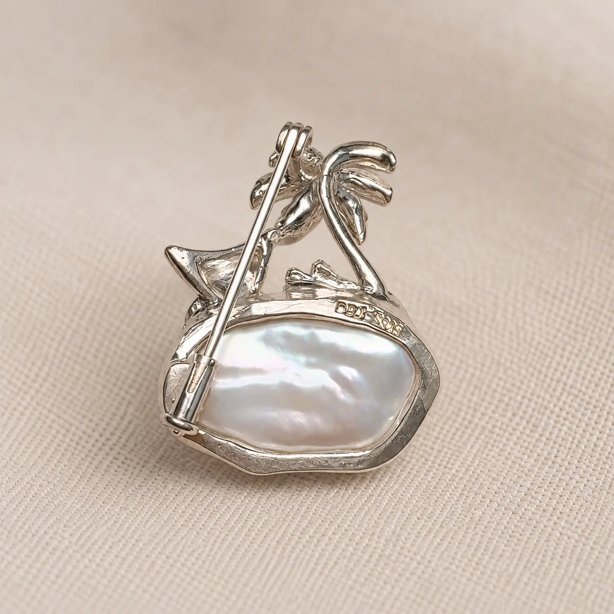 Baroque Pearl Palm Tree Brooch Pendant in Sterling Silver