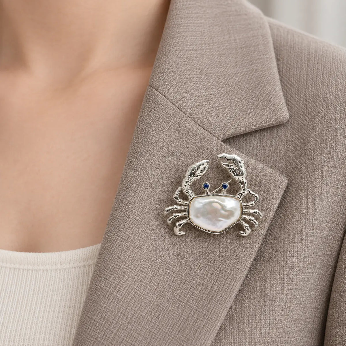 Baroque Pearl Crab Brooch Pendant in Sterling Silver