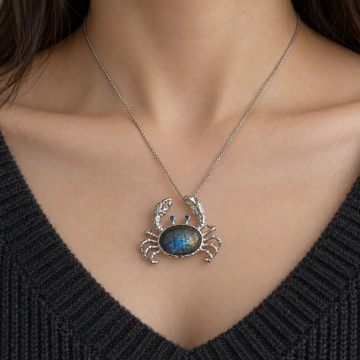 Labradorite Crab Brooch Pendant in Sterling Silver