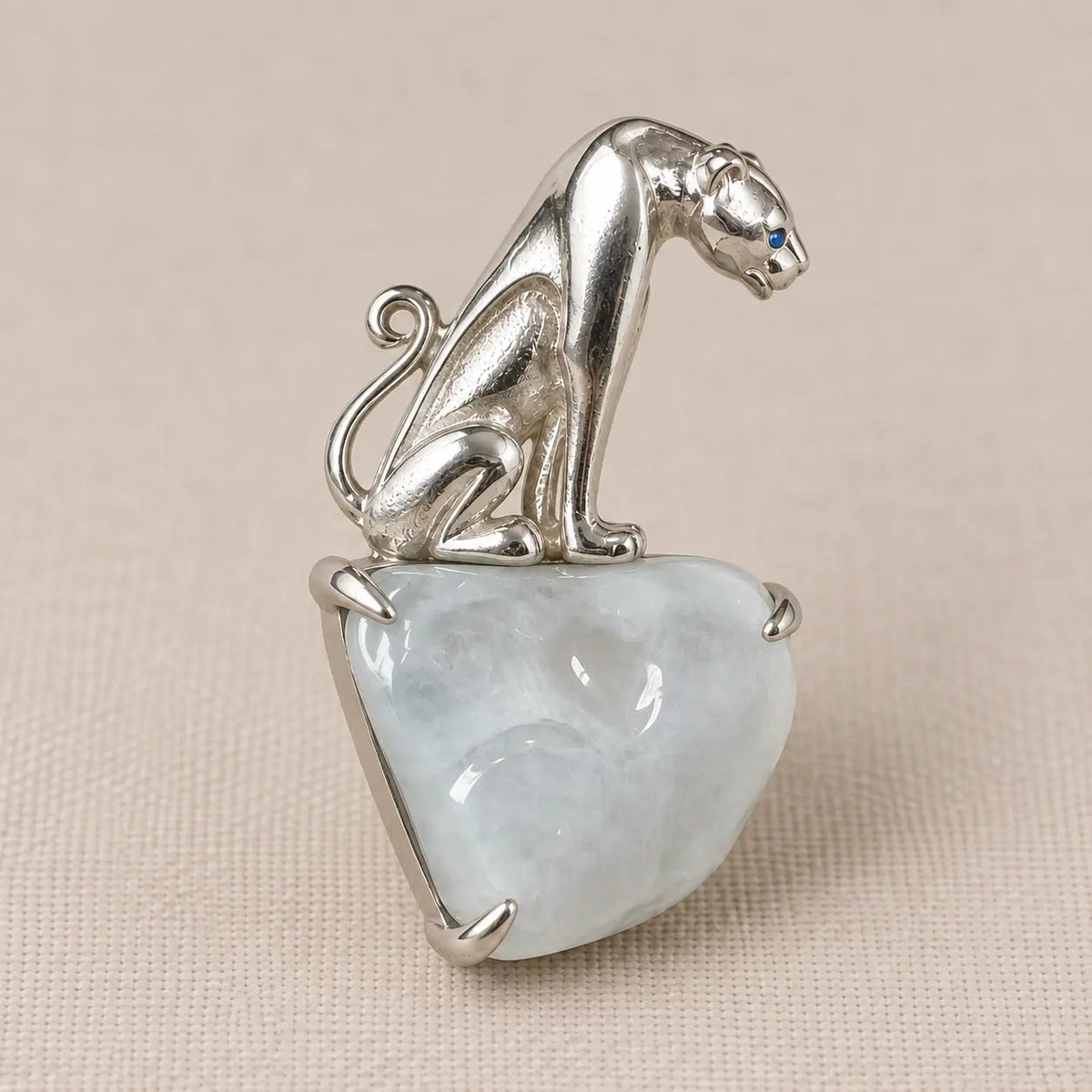 Natural Jadeite Leopard Brooch Pendant in Sterling Silver