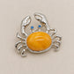 Natural Amber Crab Brooch Pendant in Sterling Silver