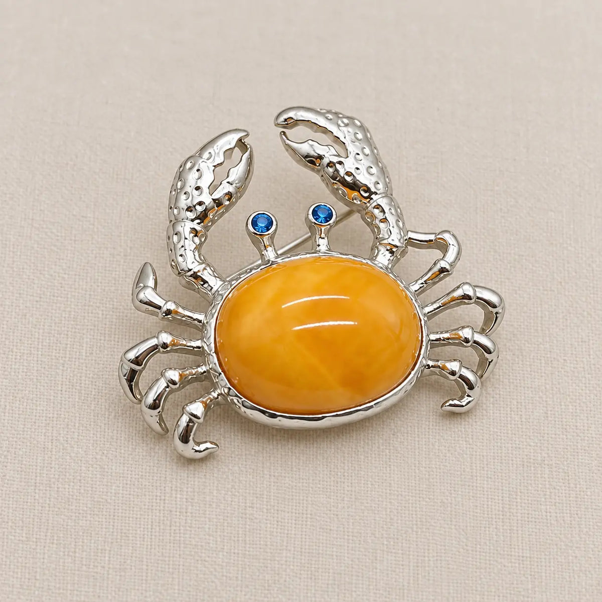 Natural Amber Crab Brooch Pendant in Sterling Silver
