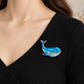 Gliding Whale Brooch with Gradient Blue Enamel