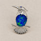 Blue Enamel Bird Brooch Pendant on Branch in Sterling Silver