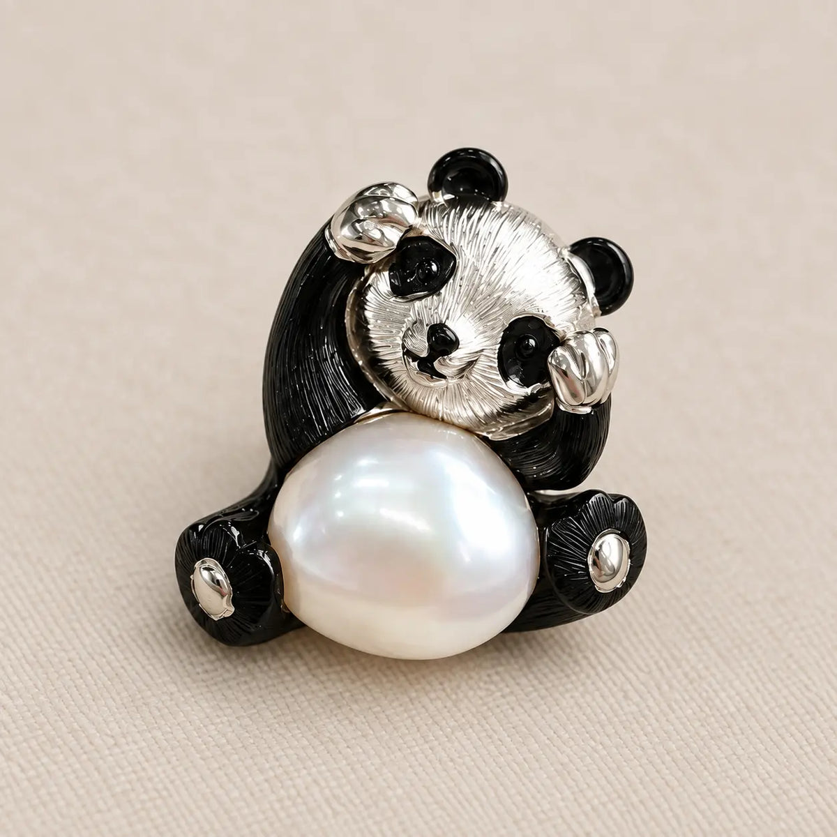 Freshwater Pearl Panda Brooch Pendant in Sterling Silver