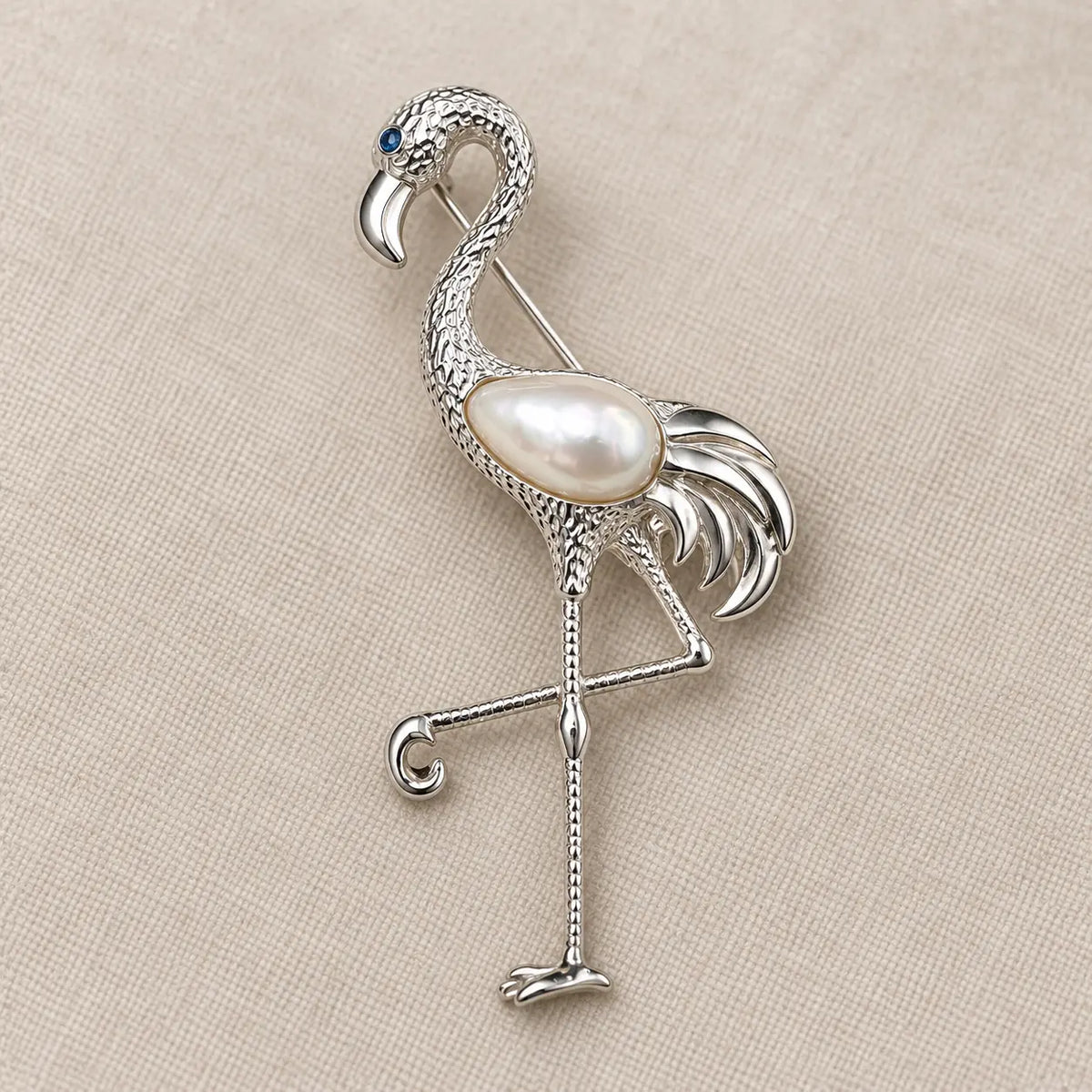 Pearl Flamingo Brooch Pendant in Sterling Silver