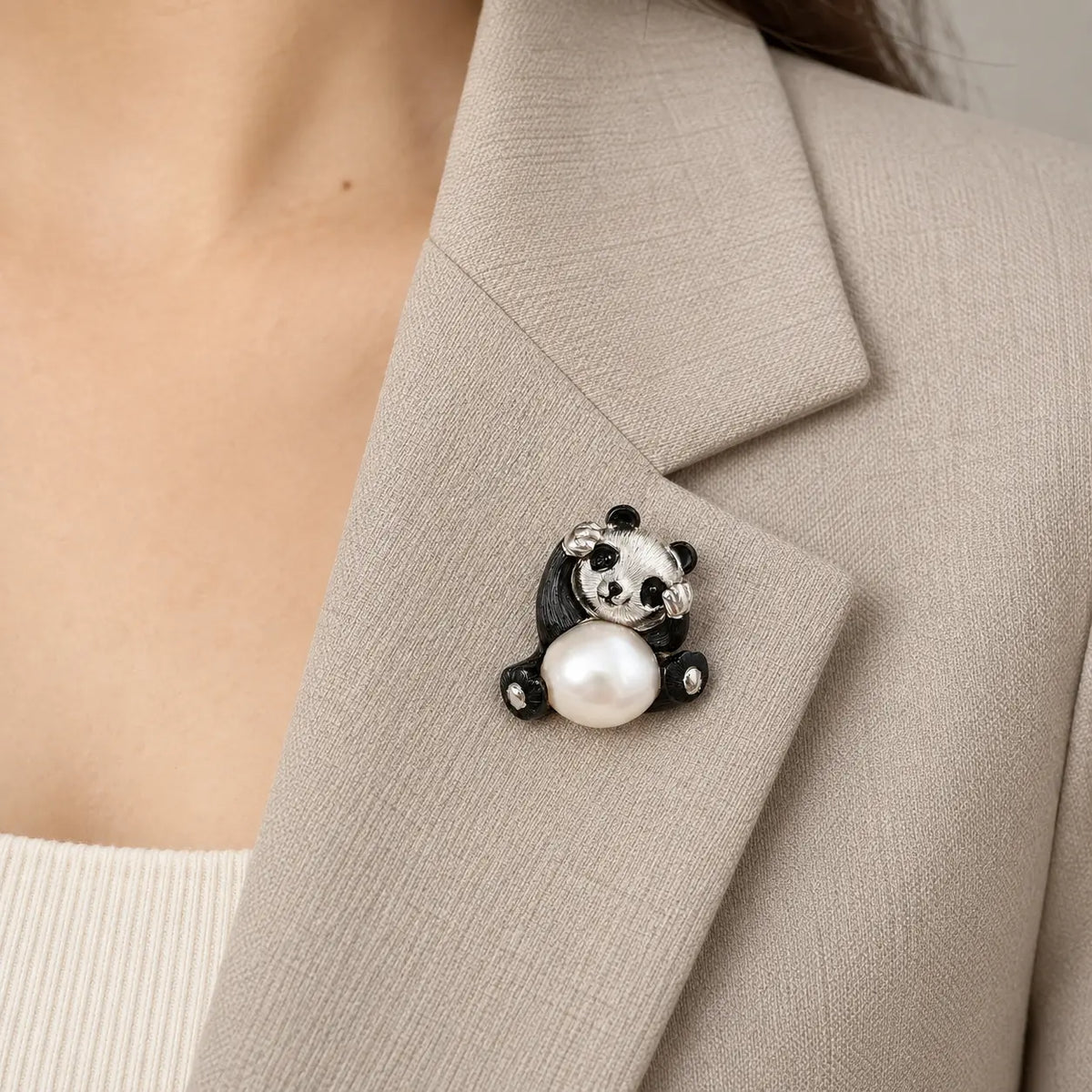 Freshwater Pearl Panda Brooch Pendant in Sterling Silver