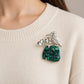 Turquoise Maple Leaf and Bird Brooch in Sterling Silver