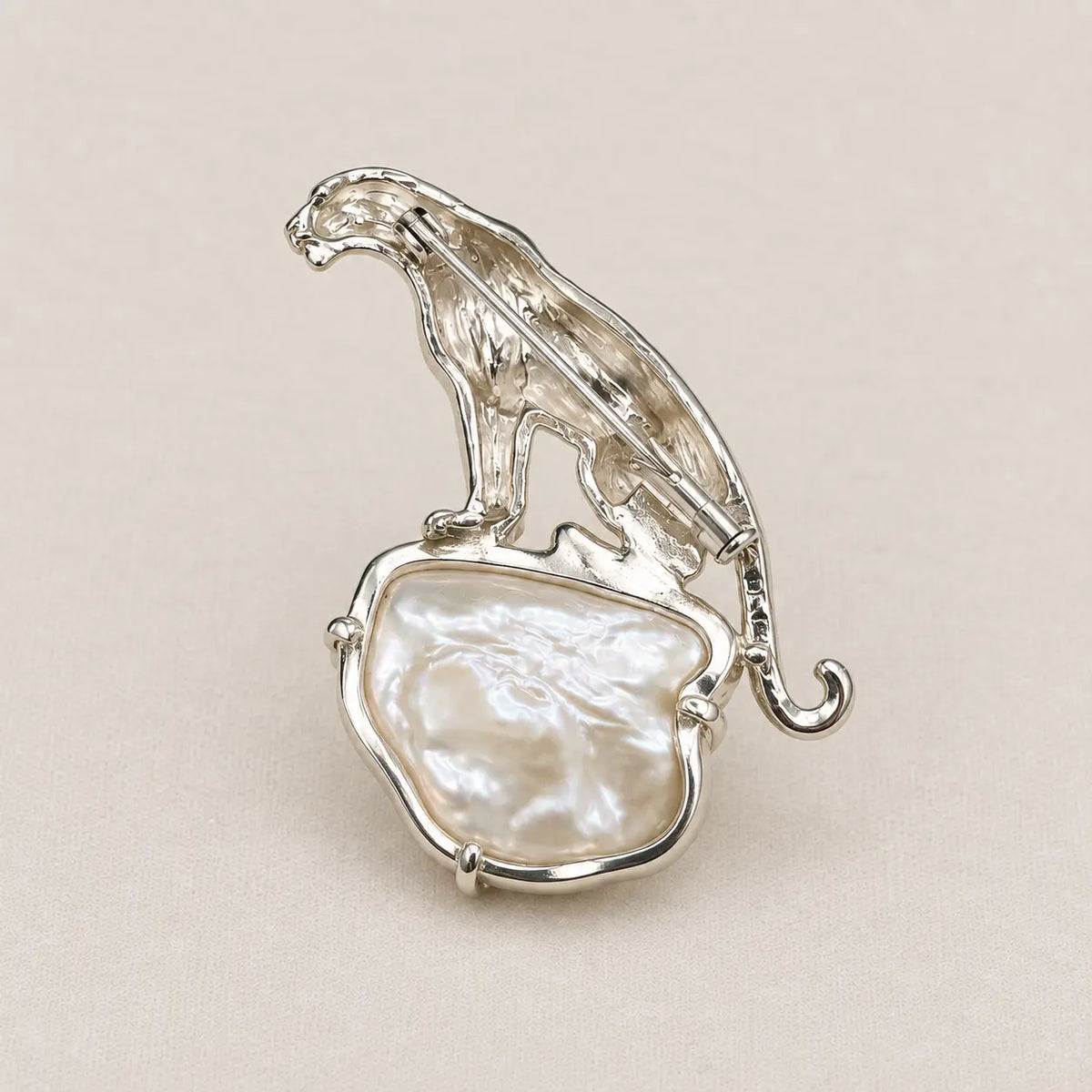 Baroque Pearl Leopard Brooch Pendant in Sterling Silver