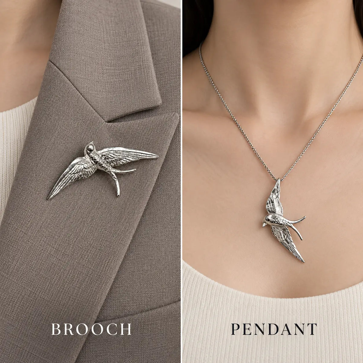 Flying Swallow Brooch Pendant in S925 Sterling Silver