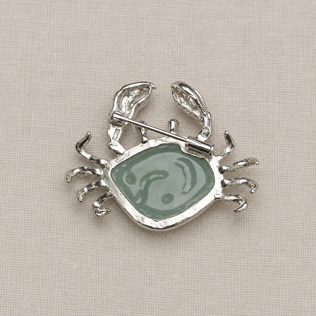 Natural Jadeite Crab Brooch Pendant in Sterling Silver