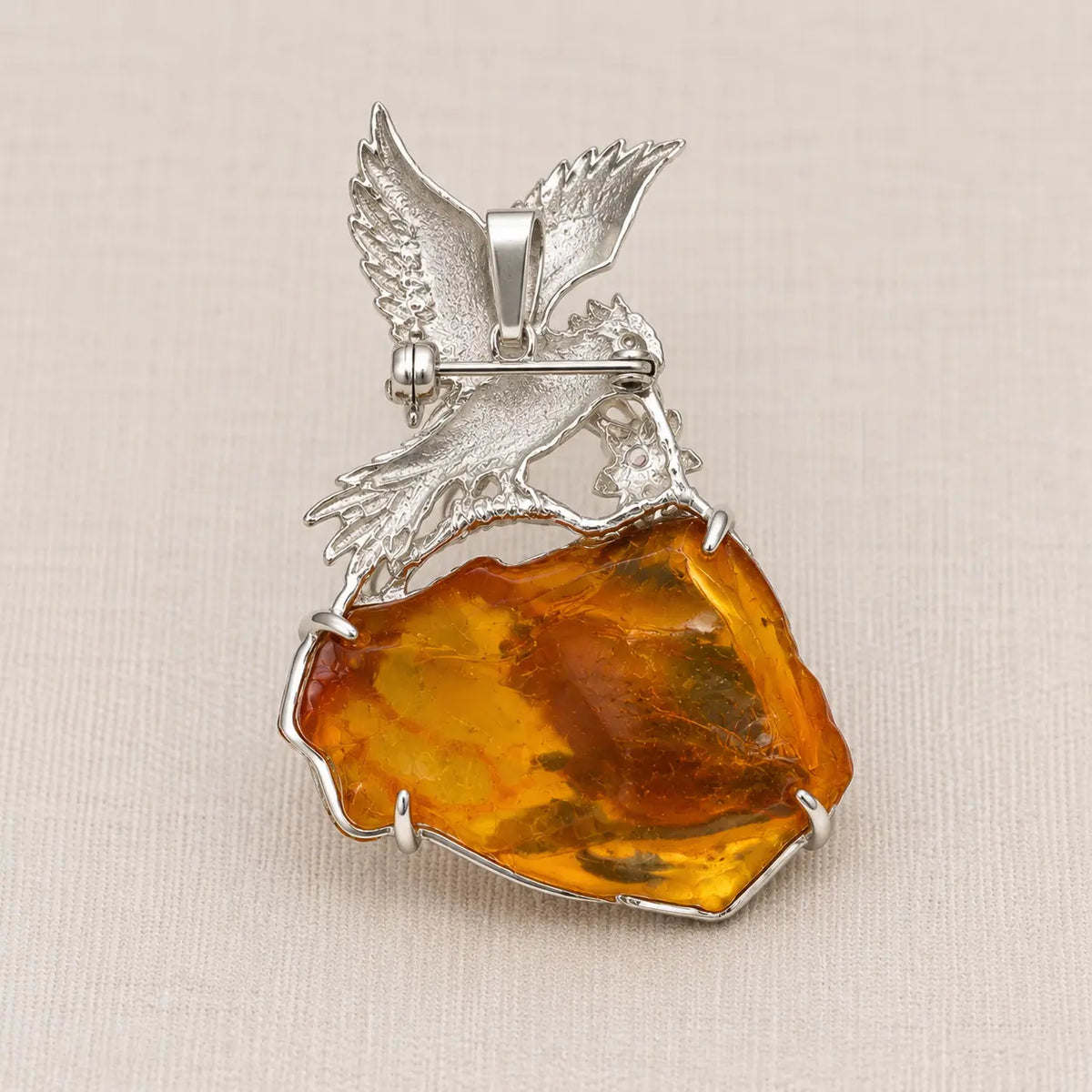 Flying Bird Brooch Pendant with Natural Amber