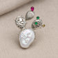 Baroque Pearl Cactus Brooch Pendant with Cubic Zirconia