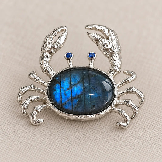Labradorite Crab Brooch Pendant in Sterling Silver