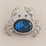 Labradorite Crab Brooch Pendant in Sterling Silver